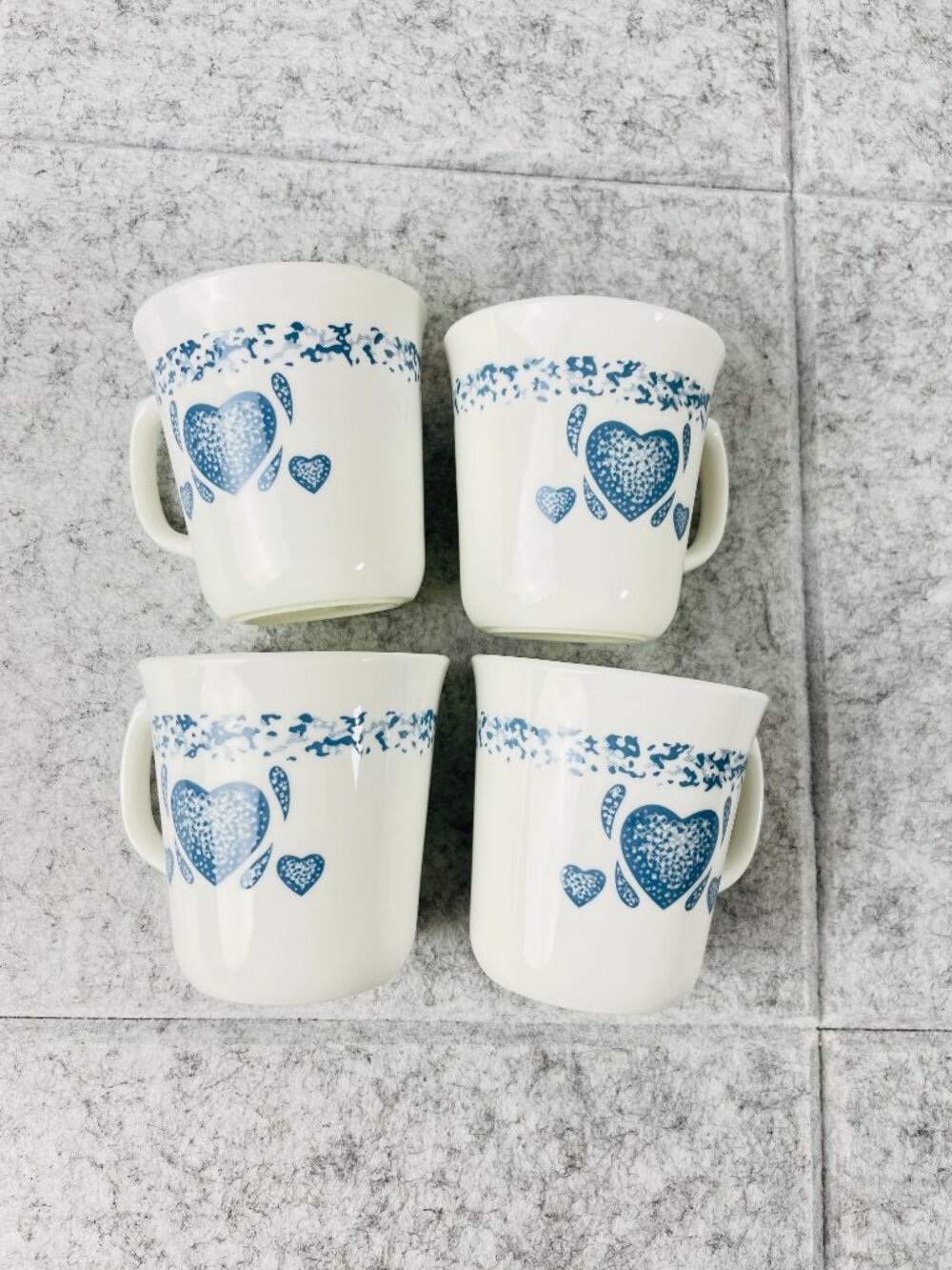 Vintage Corning USA Blue Heart Milk Glass Flared Coffee Mugs Set of 4 - Picture 5 of 9
